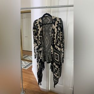 Black boho aztec Audrey 3+1 designer sweater cardigan long fringe MOM1 cream